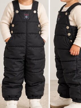 babyGap Vintage Black Puffer Snow Bib Overalls Toddler 9-12 mo Winter